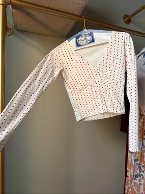 PacSun White Wrap-Style Long Sleeve Top with Red Heart Print